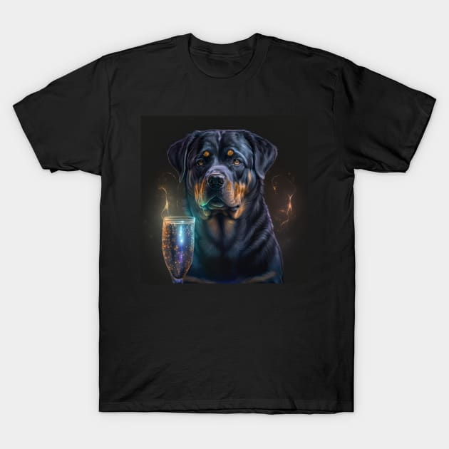 Rottweiler Enjoys A Drink T-Shirt by Enchanted Reverie